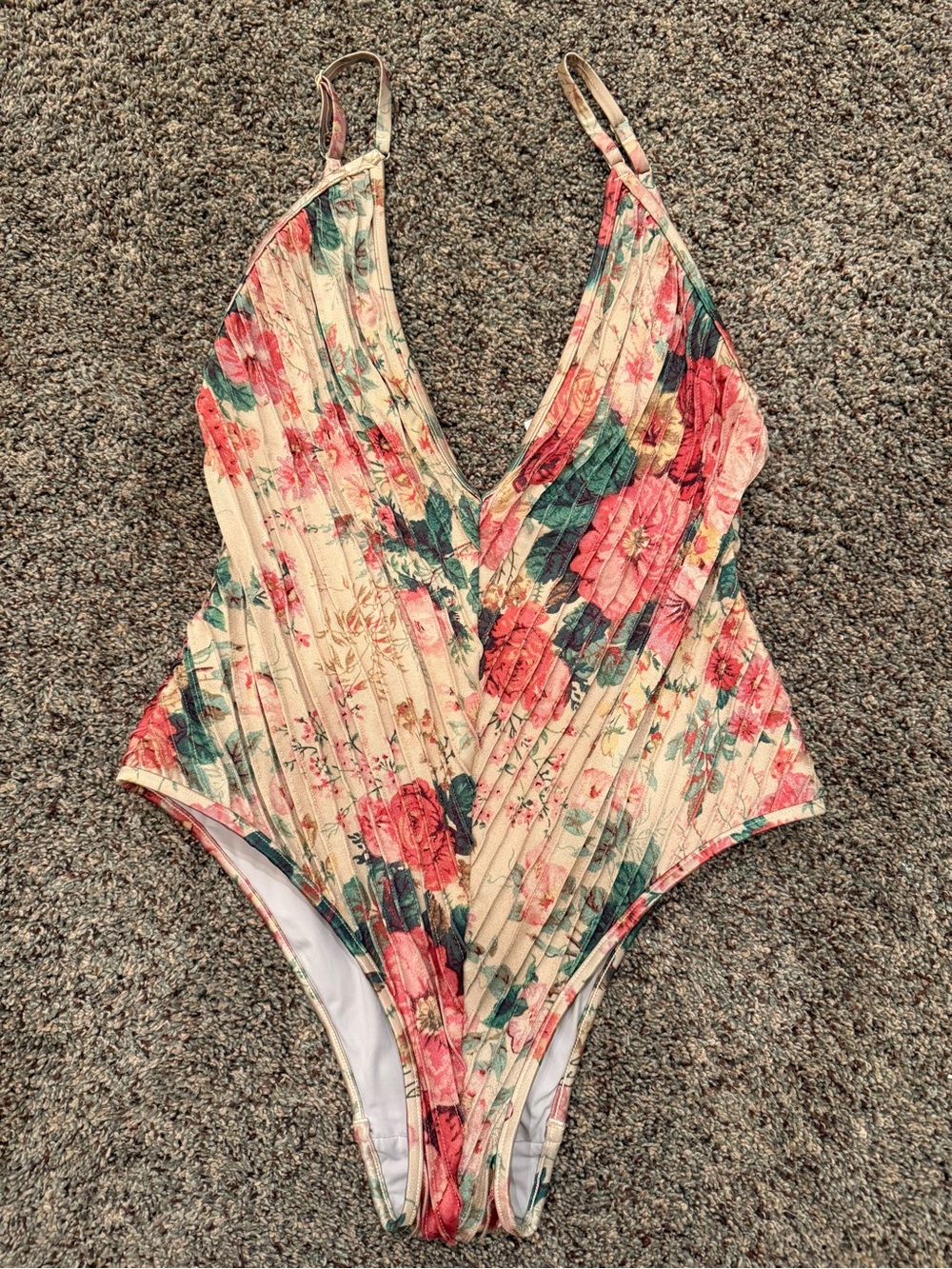 ZIMMERMANN Floral Printed Plunging V-Neck  One-Piece Swimsuit Sz 2 $549